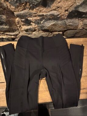 Athleta Black High-Waist Performance Leggings with Ankle Zippers